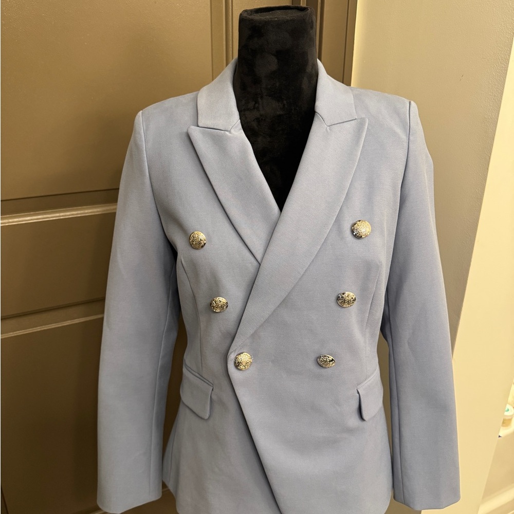Women's Light Blue Double-Breasted Blazer